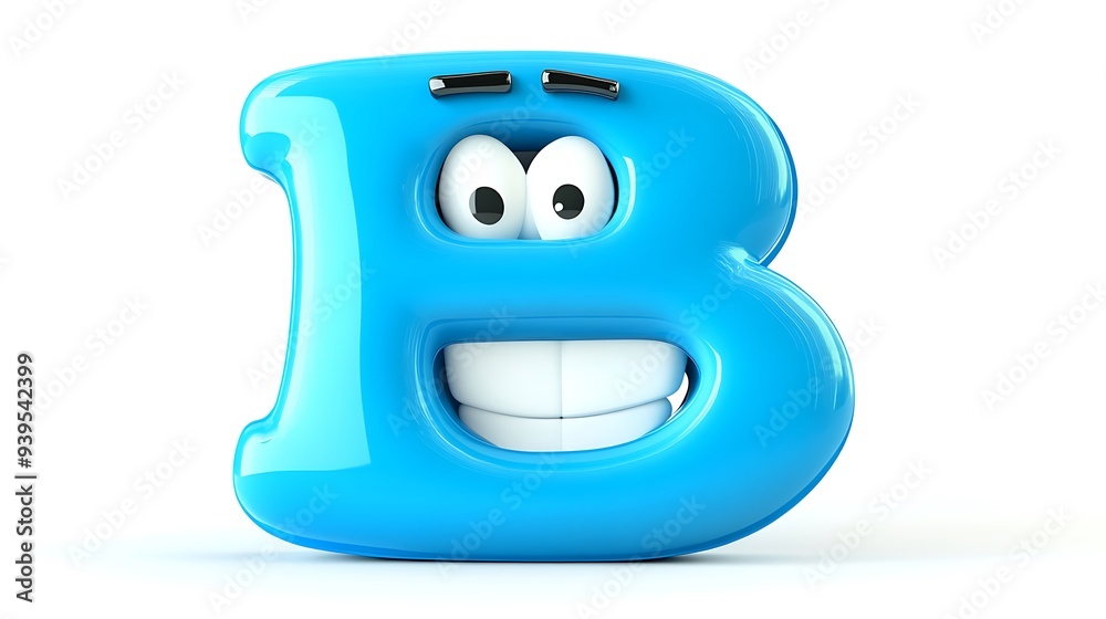 Cheerful Blue Letter B Cartoon Character with 3D Design on White Background Cheerful Blue Letter B Cartoon Character with 3D Design on White Background