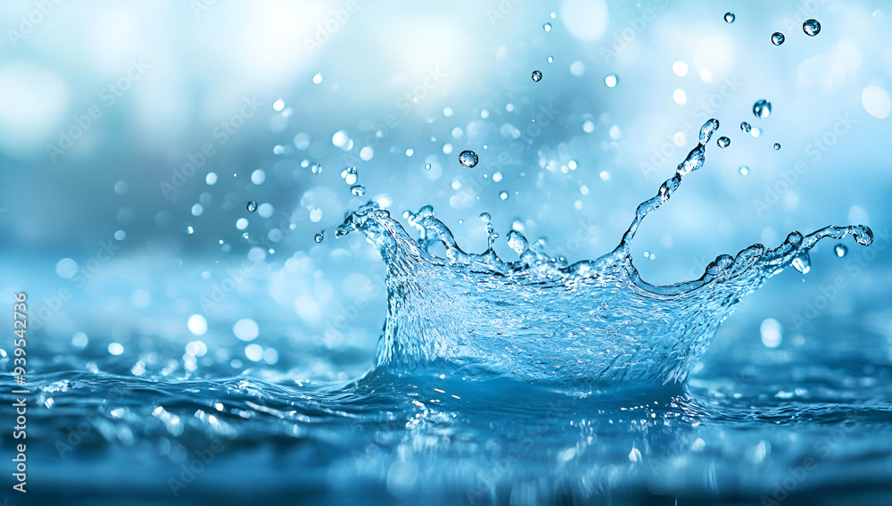 A stunning close-up of water splash, capturing the beauty and motion of liquid against a serene blue background. A stunning close-up of water splash, capturing the beauty and motion of liquid against a serene blue background.