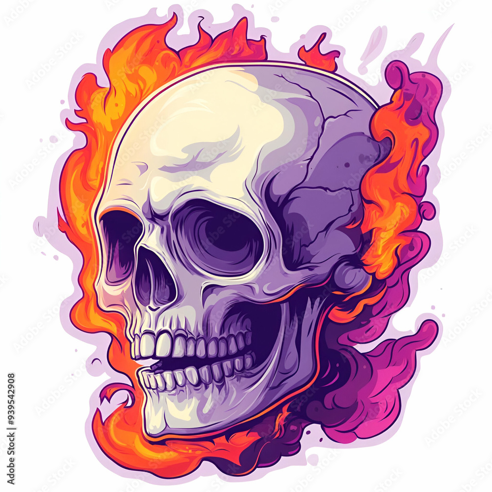 A vibrant and artistic illustration of a flaming skull, perfect for Halloween themes, art projects, or edgy designs. A vibrant and artistic illustration of a flaming skull, perfect for Halloween themes, art projects, or edgy designs.