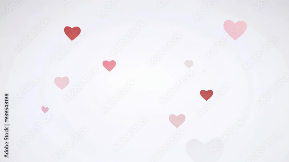 minimalist design with floating red and pink hearts on a soft white ...