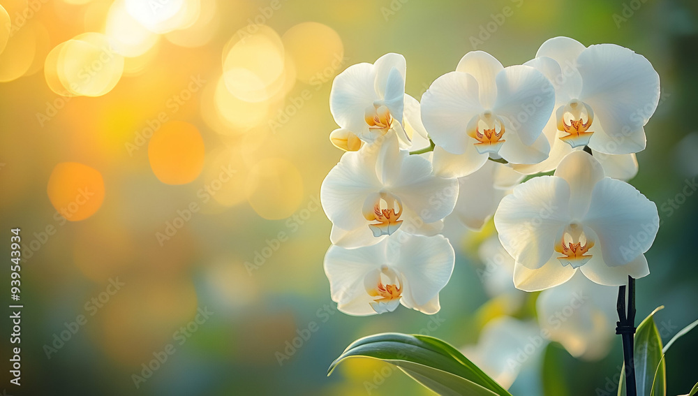 Delicate white orchids bloom gracefully in soft sunlight, creating a serene and tranquil atmosphere for nature lovers. Delicate white orchids bloom gracefully in soft sunlight, creating a serene and tranquil atmosphere for nature lovers.