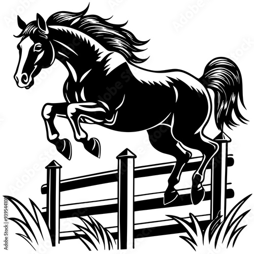 Horse Jumping Silhouette Black Vector