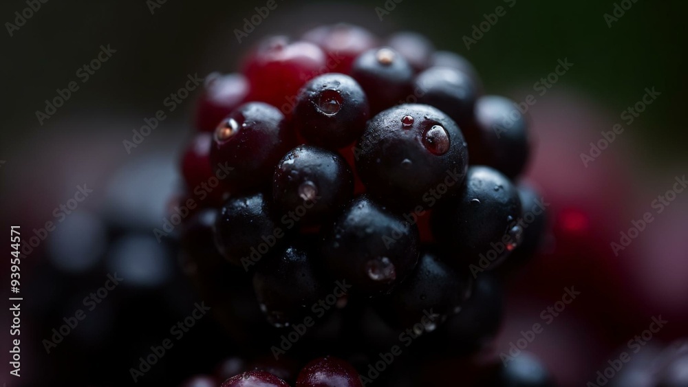 Close-up of a ripe blackberry with tiny droplets Close-up of a ripe blackberry with tiny droplets
