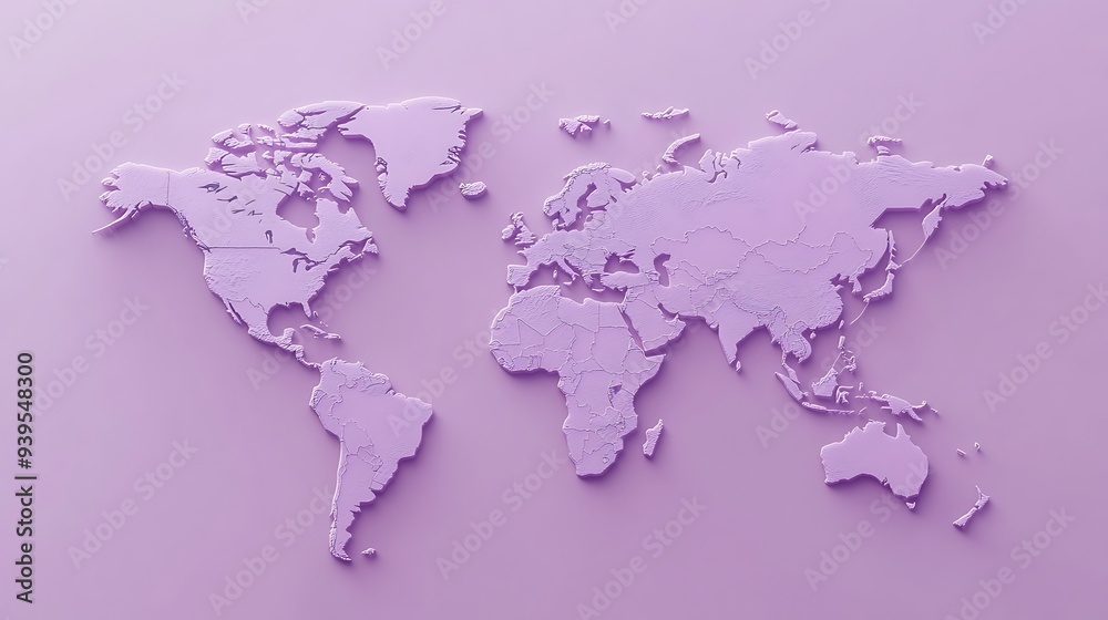 3D map on purple color background 3d illustration 3D map on purple color background 3d illustration