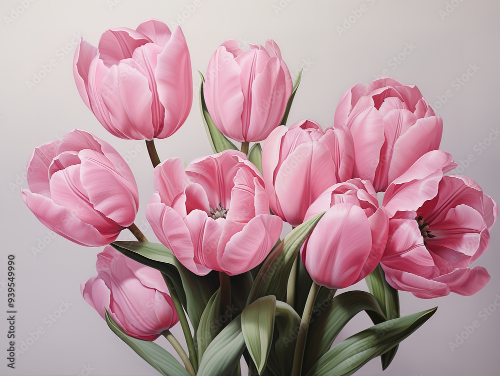 Obraz premium Awesome Pink and White Tulips on Pastel Background