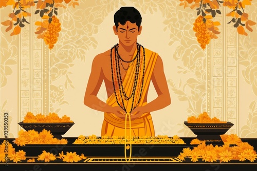 Sacred Thread Janeu Daily Practice Hinduism Religion Spiritual Symbol