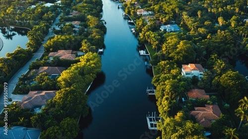 Fort Lauderdale Waterway Aerial View: Scenic Canal in Broward County Florida photo