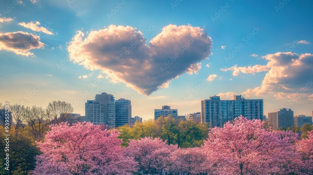 Obraz premium Heart Shaped Cloud Over Cityscape
