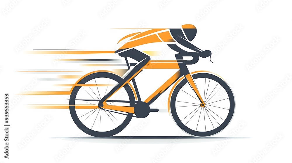 Obraz premium Dynamic Bicycle Logo Vector Illustration with Active Lines in Orange and Gray Color Palette