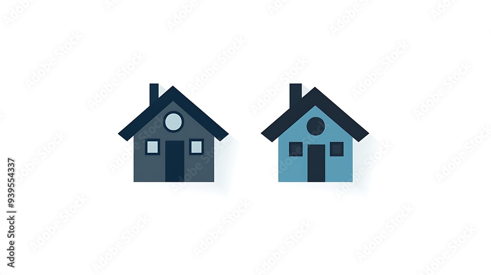 Minimalistic Flat Vector Home Icon in Soft Blue and Dark Gray Tones on White Background Minimalistic Flat Vector Home Icon in Soft Blue and Dark Gray Tones on White Background