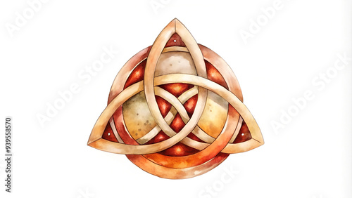 Illustration of Pagan triquetra and Celtic knots in Autumn Motifs in Natural Earthy Colors on White background