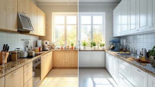Wallpaper Mural This kitchen transformation highlights a stunning renovation featuring bright cabinetry, natural light streaming through large windows, and a stylish yet functional layout Torontodigital.ca