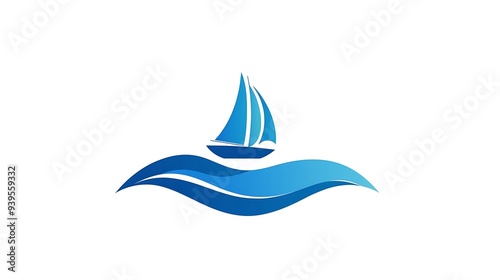 Modern Wave and Sailboat Logo Vector Graphic in Blue - Geometric Shapes Design with Clean Aesthetics on White Background