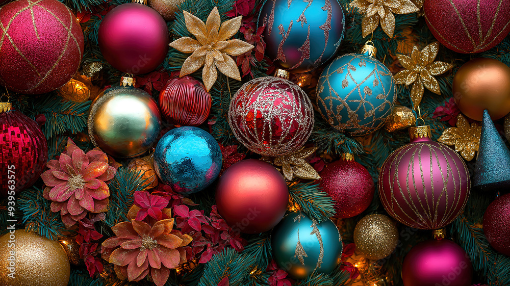 Festive Christmas Background with Holiday Decorations Festive Christmas Background with Holiday Decorations