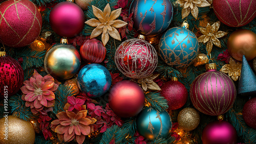 Festive Christmas Background with Holiday Decorations