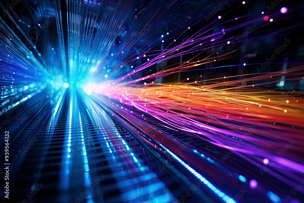 Intricate Web of Fiber Optic Cables Transmitting Data Signals Intricate Web of Fiber Optic Cables Transmitting Data Signals