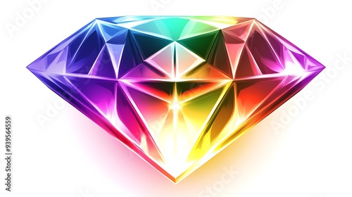 Glowing Neon Rainbow Diamond Vector Illustration on White Background - High-Quality Clip Art and Sticker Design