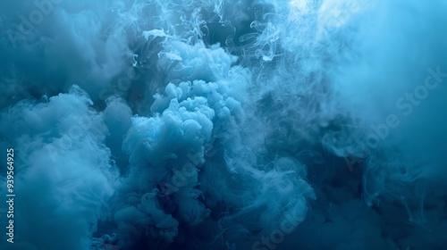 Thick blue swirls creating a cloud-like mystical form with an enigmatic atmosphere, showcasing fluid motion in a dreamlike scene.