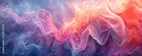 Artistic image characterized by delicate waves of pink, blue, and purple, blending seamlessly to create an ethereal and captivating abstract art piece.