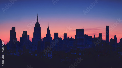 Twilight Glow: Majestic Urban Skyline Illuminated by First Evening Lights