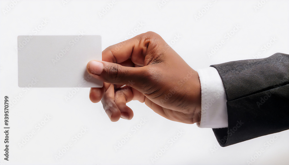 Mockup hand holding, giving a white business card isolated white Mockup hand holding, giving a white business card isolated white