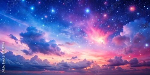 Celestial Canvas Pink and Blue Sunset Sky with Glowing Stars, sky , night , astronomy , stars