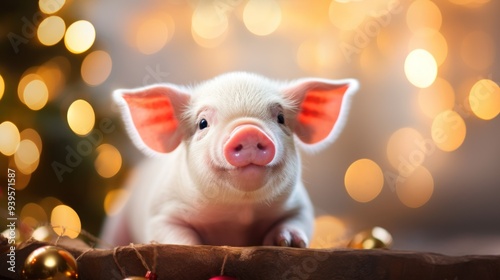 Wallpaper Mural Cute Piglet with Holiday Decor Torontodigital.ca