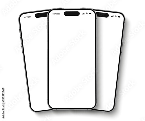 Smartphone mockup group front view with shadow, mobile phone isolated, 3D mobile phones, high quality smart phone mockup for ui ux presentation, smart phone set