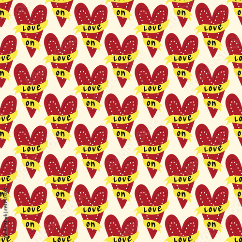 Valentines day pattern with hearts in modern doodle style vector illustration