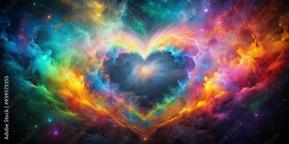 Naklejka premium Cosmic Heart Nebula A Starry Symphony of Color and Light, nebula , space , galaxy , heart