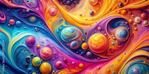 Cosmic Swirl Abstract Fluid Art with Vibrant Colors and Orb-Like Shapes, abstract art , fluid art , colorful art , cosmic art