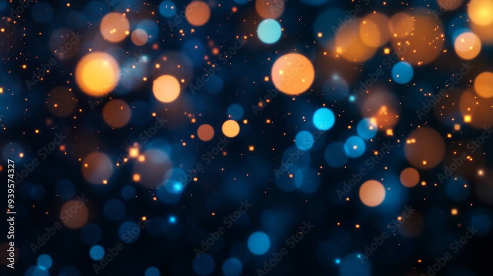 A captivating abstract image with a dark blue background and scattered orange and blue bokeh lights. The image evokes feelings of warmth, energy, and wonder, symbolizing joy, creativity, and the pass A captivating abstract image with a dark blue background and scattered orange and blue bokeh lights. The image evokes feelings of warmth, energy, and wonder, symbolizing joy, creativity, and the pass