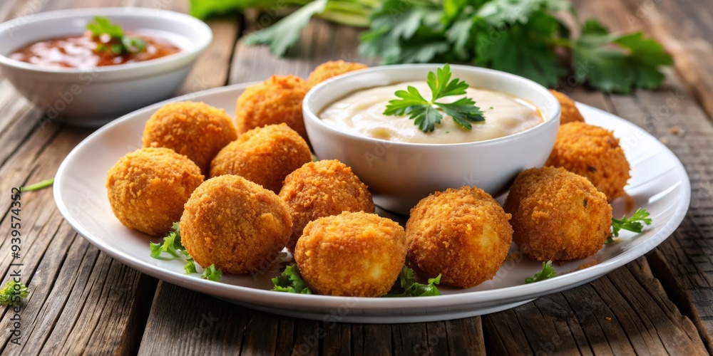 Crispy Fried Cheese Balls with Creamy Dipping Sauce, cheese balls, appetizers, fried food, recipe