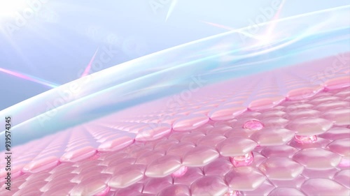 Wallpaper Mural 3D animation of skin cells. Skin cells with UV protection. Cosmetic, sunscreen, cream, and serum advertisements. UV shield reflects double shield protection. Torontodigital.ca