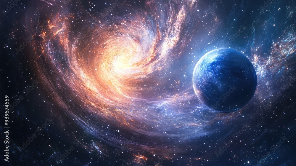 Neptune in a vibrant galaxy, with swirling cosmic dust and glowing stars creating a breathtaking view of the universe. Neptune in a vibrant galaxy, with swirling cosmic dust and glowing stars creating a breathtaking view of the universe.