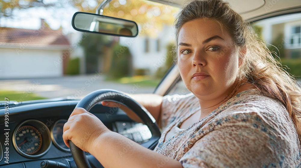 Confident Plus-Size Woman Driving Car on Sunny Day Confident Plus-Size Woman Driving Car on Sunny Day