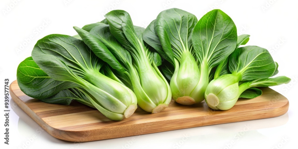 Fresh Bok Choy on Wooden Cutting Board, white background, Bok Choy, vegetable, healthy, asian cuisine, fresh produce Fresh Bok Choy on Wooden Cutting Board, white background, Bok Choy, vegetable, healthy, asian cuisine, fresh produce