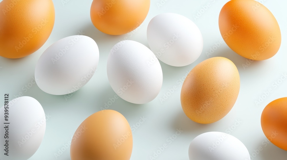 A close-up shot of fresh organic eggs with natural shell texture, showcasing the contrast between white and brown eggs. The image symbolizes health, nutrition, and the bounty of nature. A close-up shot of fresh organic eggs with natural shell texture, showcasing the contrast between white and brown eggs. The image symbolizes health, nutrition, and the bounty of nature.