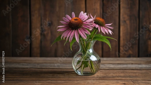 stock photography echin a beautiful vase with a background of wooden table photo