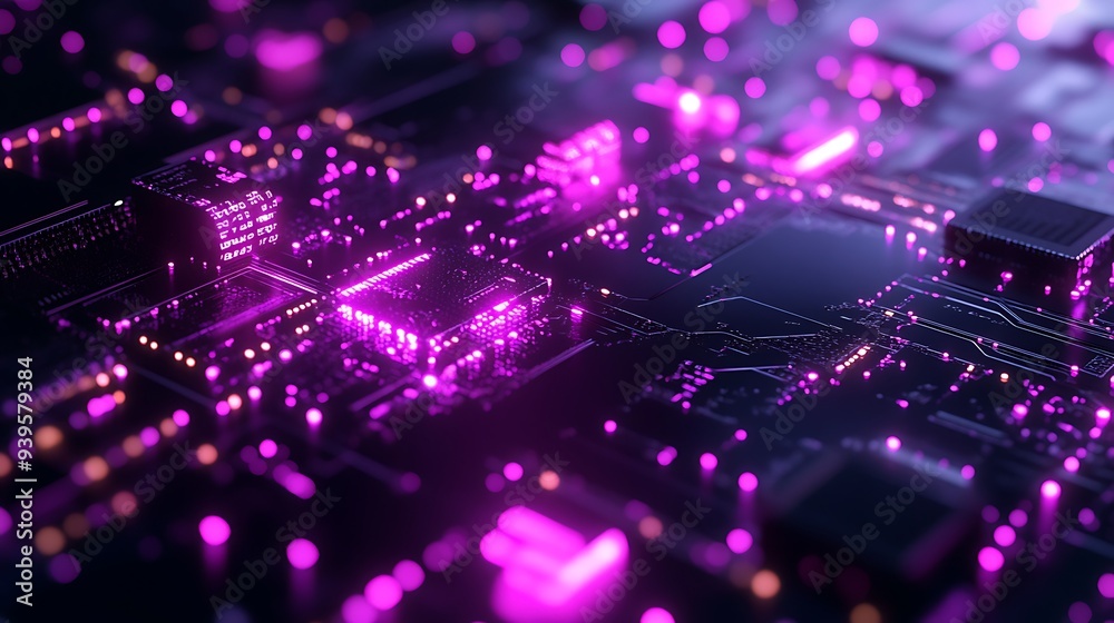 Innovative Digital Encryption Module with Pulsing Purple Lights and Holographic Data Streams on Carbon Fiber Surface, Symbolizing High-Tech Security and Secure Technology. Close-up Front View. Innovative Digital Encryption Module with Pulsing Purple Lights and Holographic Data Streams on Carbon Fiber Surface, Symbolizing High-Tech Security and Secure Technology. Close-up Front View.