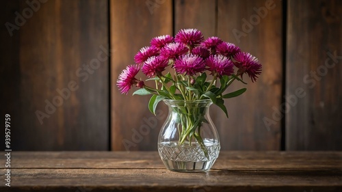 Wallpaper Mural stock photography gomphrena flower in a beautiful vase with a background of wooden table Torontodigital.ca