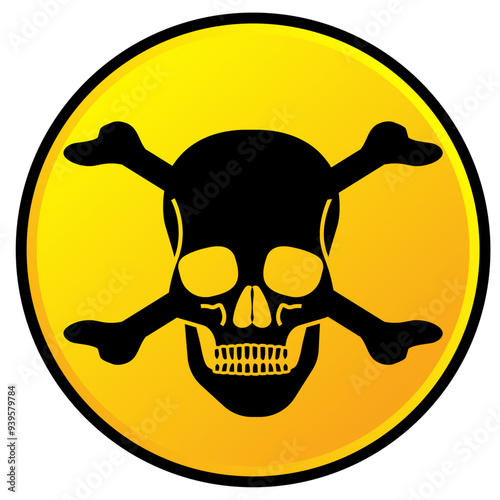 Skull and crossbones in a yellow button, warning, danger or hazard concept