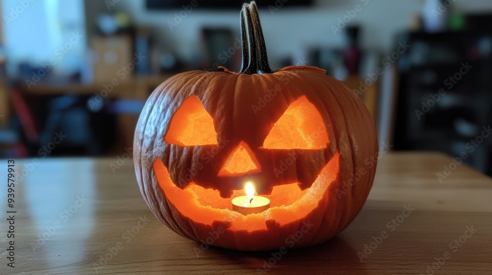 Smiling Jack-o'-lantern With Candlelight Smiling Jack-o'-lantern With Candlelight