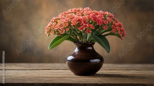 Wallpaper Mural stock photography kalanchoe flower in a beautiful vase with a background of wooden table Torontodigital.ca