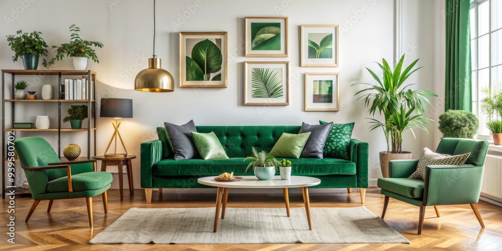 Green Velvet Sofa and Lush Greenery A Modern Living Room, green , interior design , living room , sofa Green Velvet Sofa and Lush Greenery A Modern Living Room, green , interior design , living room , sofa