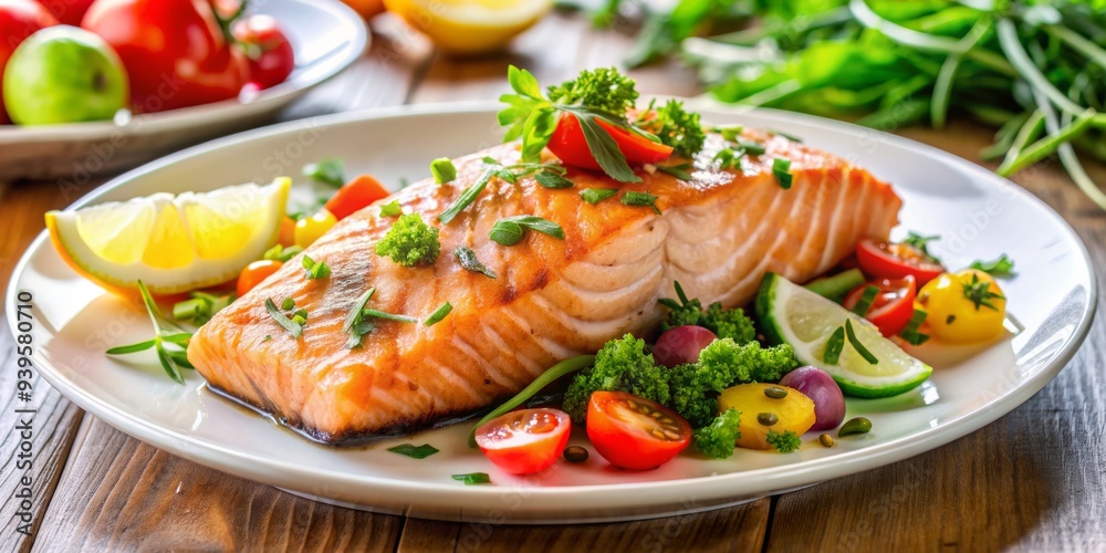 Grilled Salmon with Lemon and Vegetables, Salmon , Seafood , Recipe , Dinner