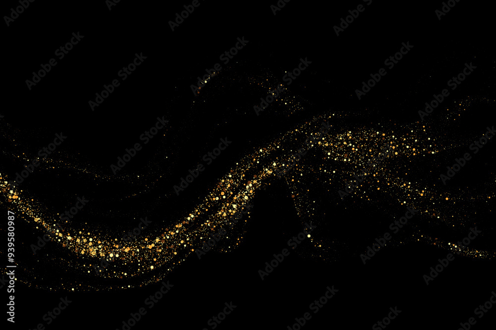 Fototapeta premium Scattered golden particles on dark background. Holiday background or design element. New Year and Christmas