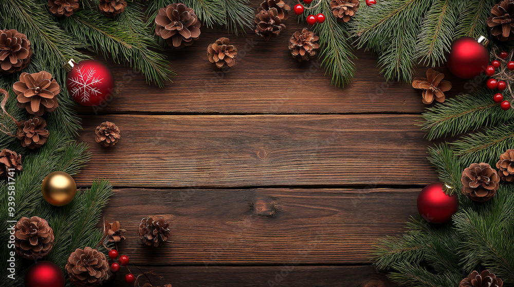 Christmas decoration on wooden background