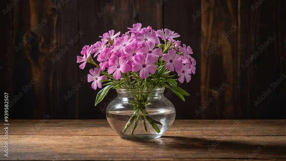 stock photography phlox flower in a beautiful vase with a background of wooden table stock photography phlox flower in a beautiful vase with a background of wooden table