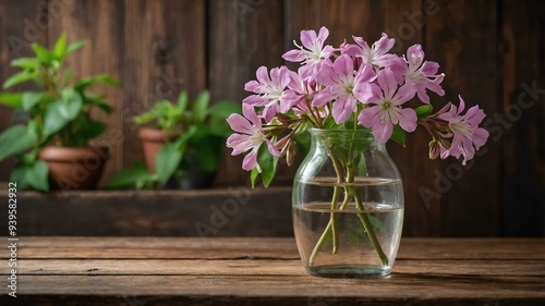 Wallpaper Mural stock photography saponaria flower in a beautiful vase with a background of wooden table Torontodigital.ca